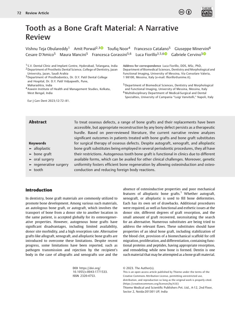 Tooth as Bone Graft Material Review | PDF | Human Tooth | Dentin