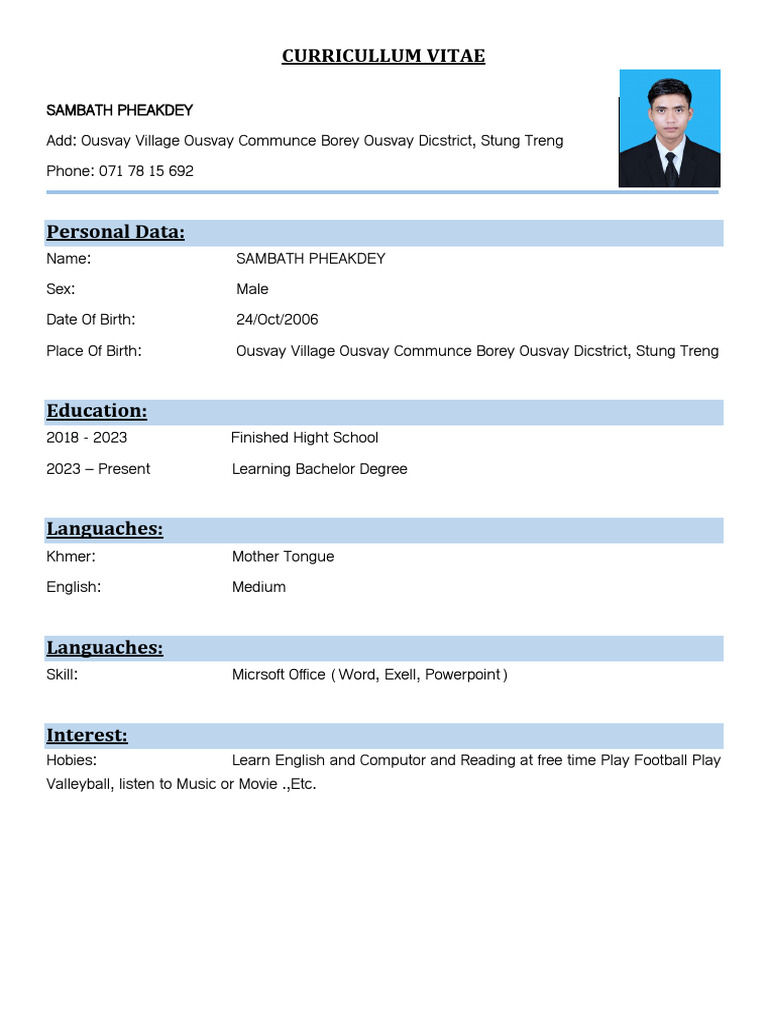 CV Sambath Pheakdey | PDF