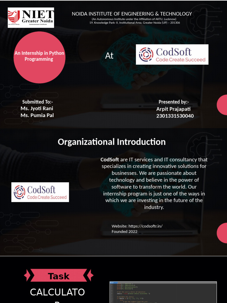 CodSoft Python Internship Experience | PDF | Computing | Information ...