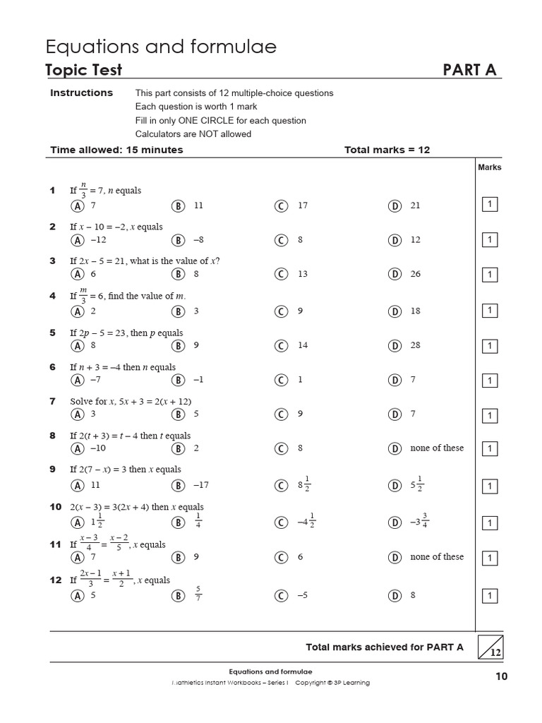 Equations and Formulae | PDF | Multiple Choice | Mathematics