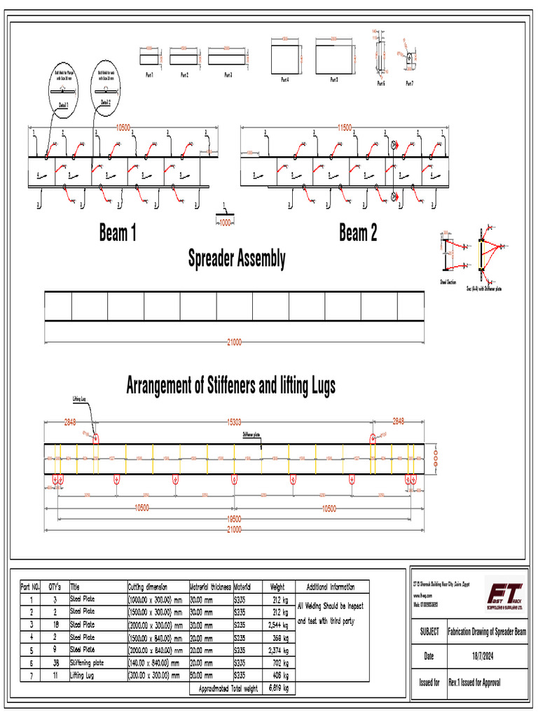 Spreader Beam Fabrication Drawing | PDF | Joining | Electric Heating