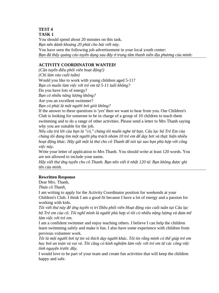 Writing b1 - Test 4-Test 5 (Song Ngưx) | PDF