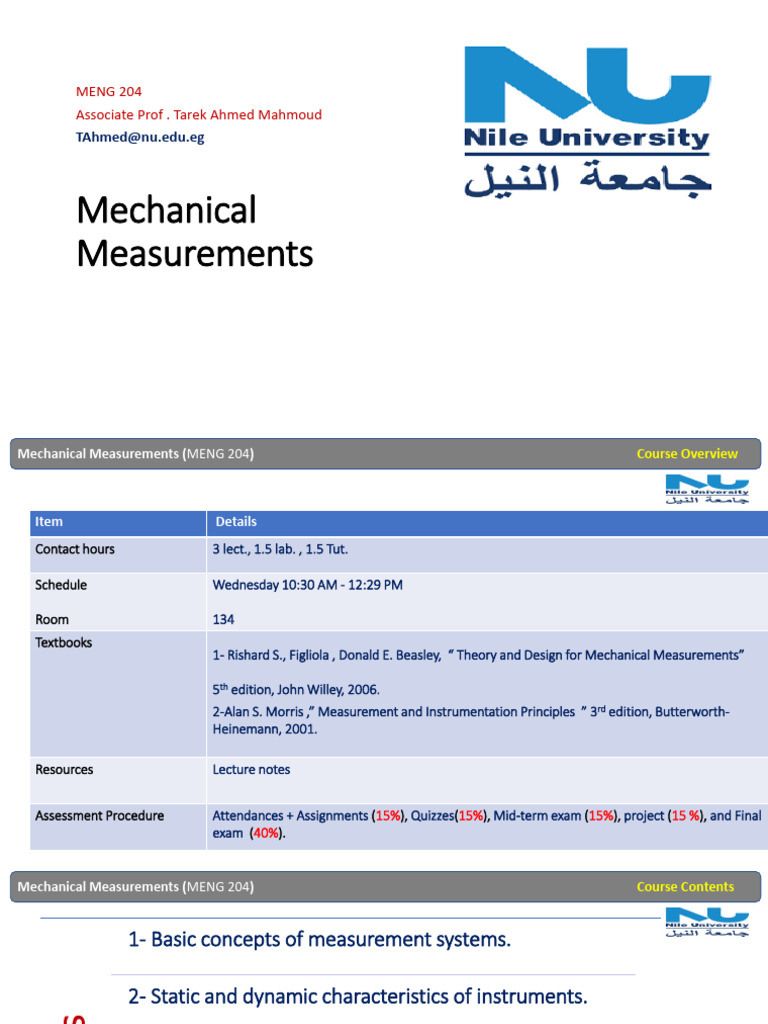 Mechanical Measurements Course Overview | PDF | Instrumentation ...