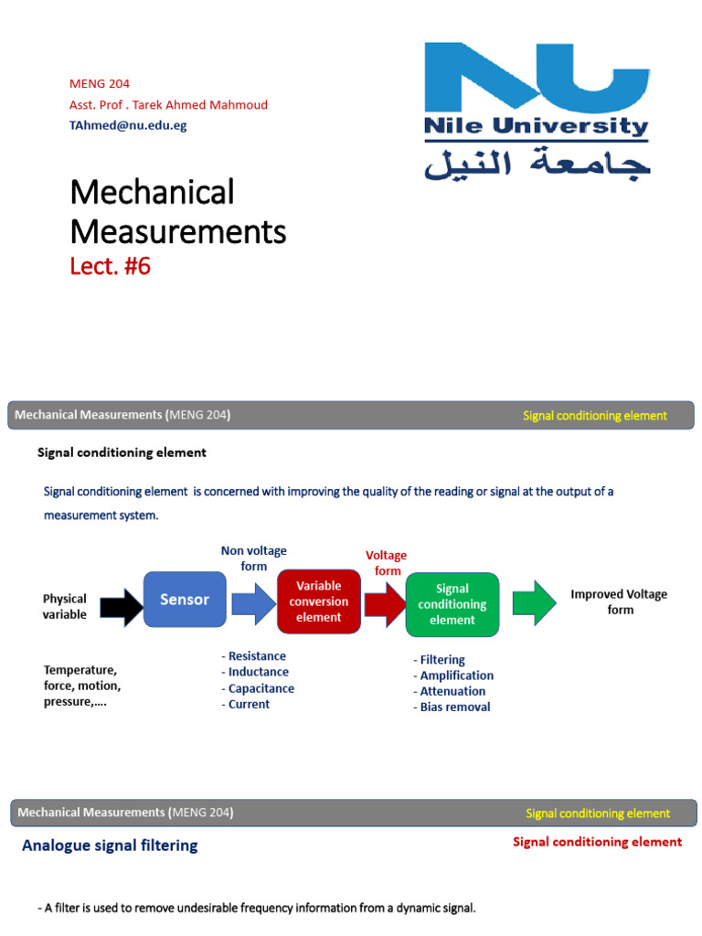 Lect - 6 - 2023 Mechanical Measurements | PDF | Amplifier | Low Pass Filter