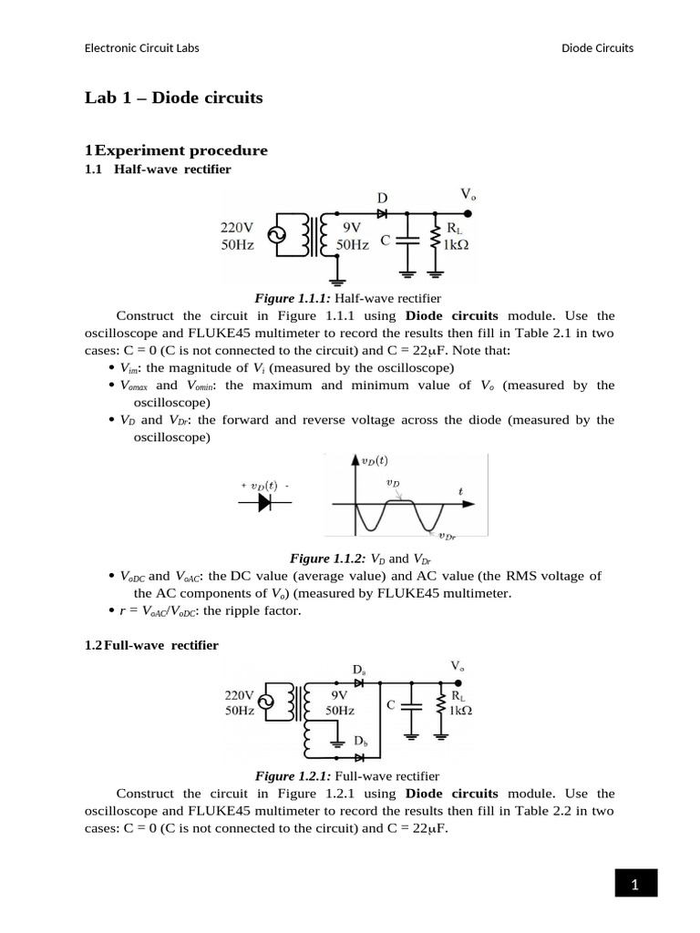 Diode Circuit Lab Experiments Guide | PDF | Rectifier | Diode