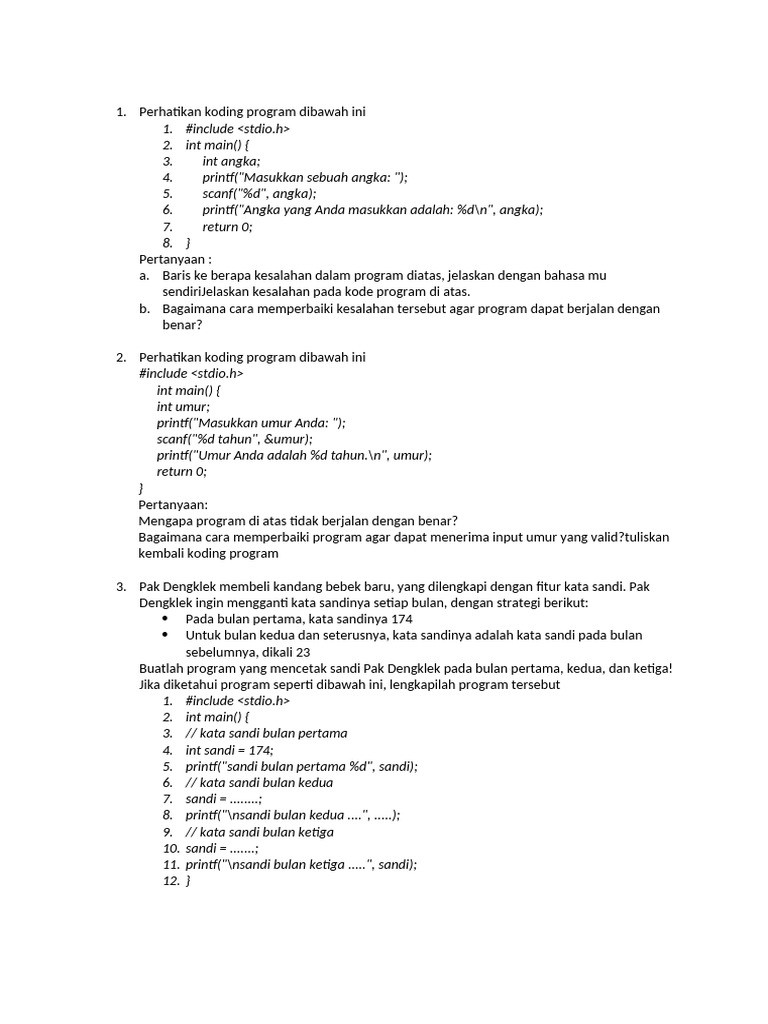 Contoh Soal Koding Pemrograman C | PDF | Bisnis | Komputer
