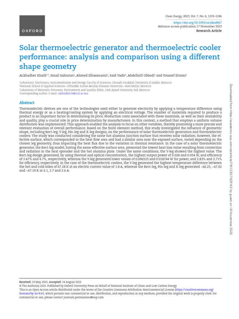 Solar Thermoelectric Generator Performance Analysis | PDF | Heat ...