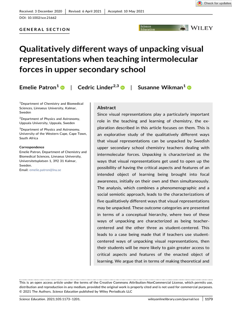 Unpacking Visual Representations in Chemistry | PDF | Semiotics ...