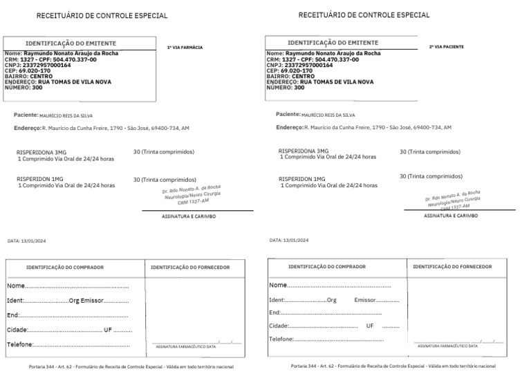 Receita de Risperidona 3mg | PDF | Brasil