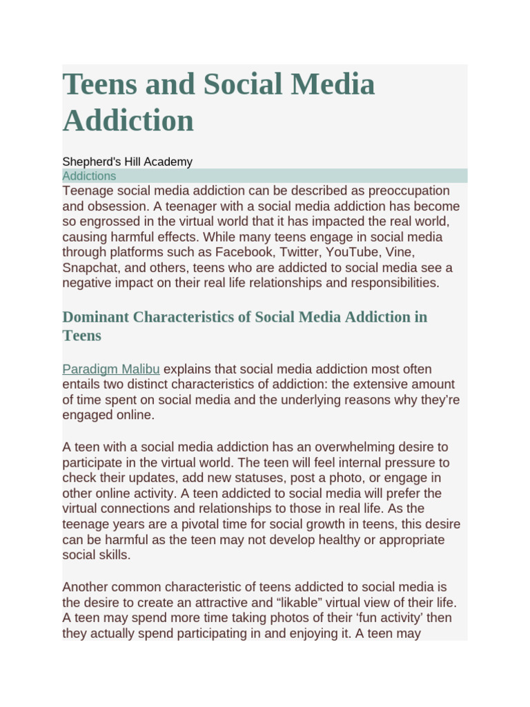 Teens and Social Media Addiction | PDF | Adolescence | Social Media