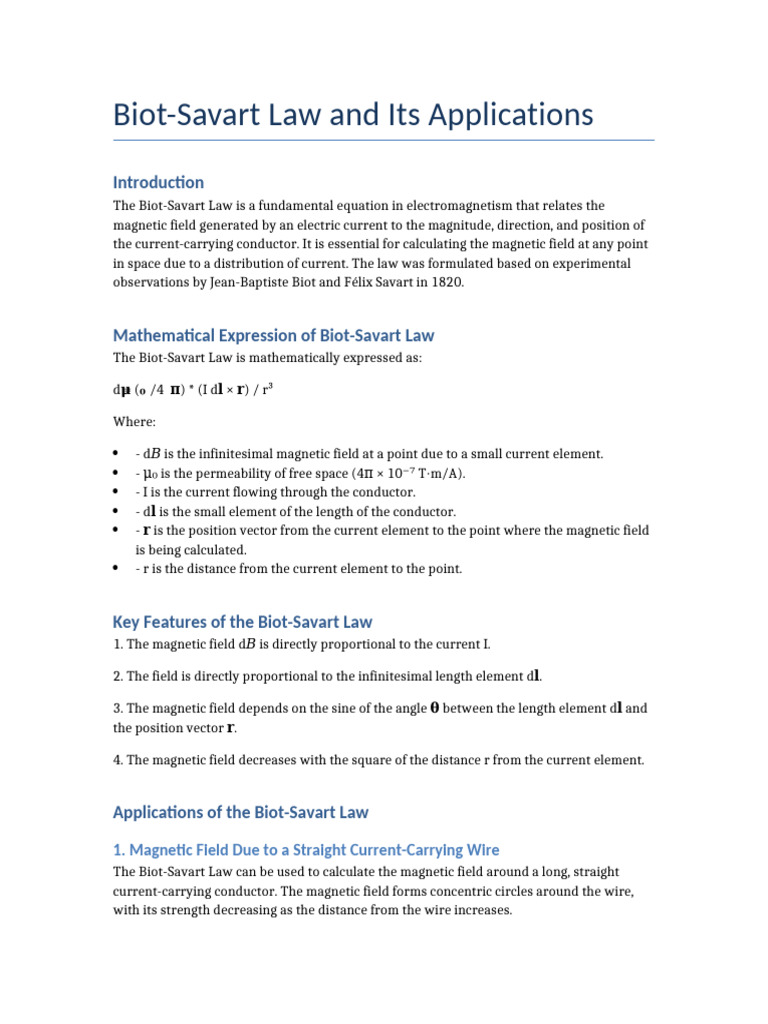 Biot-Savart Law and Applications | PDF | Magnetic Field | Electromagnetism