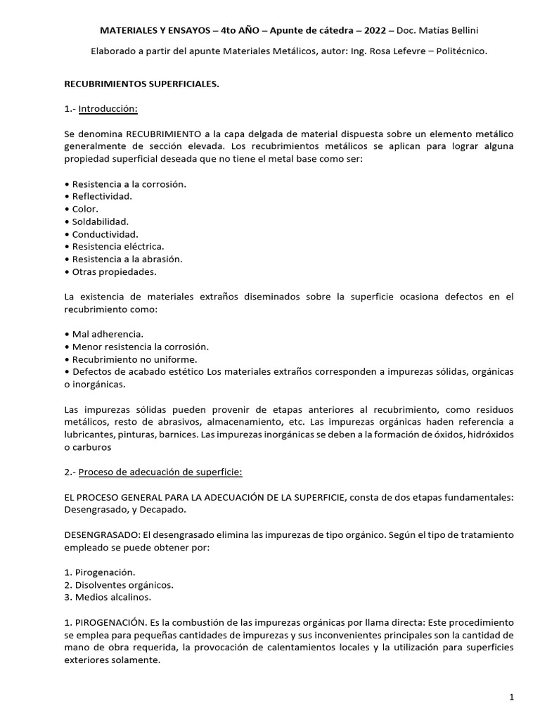 Apunte 5 Recubrimientos Superficiales Pdf Ionización Aluminio