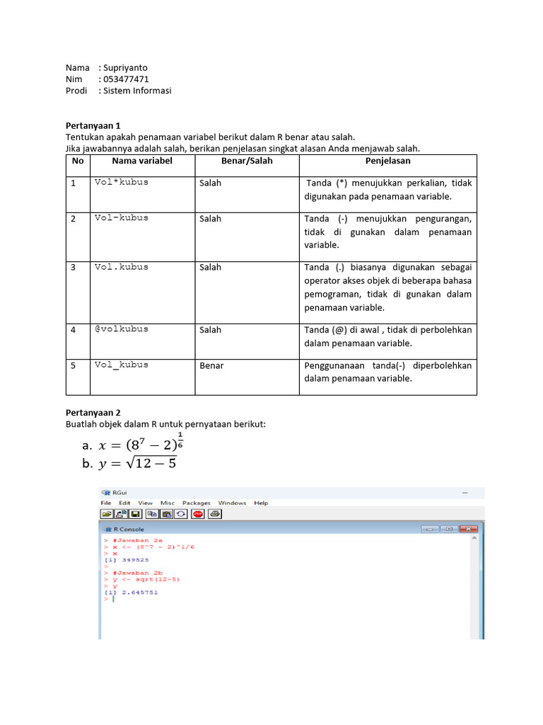 Penamaan Variabel R dan Contoh Persamaan | PDF
