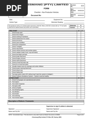 Checklist – Non Production Vehicles