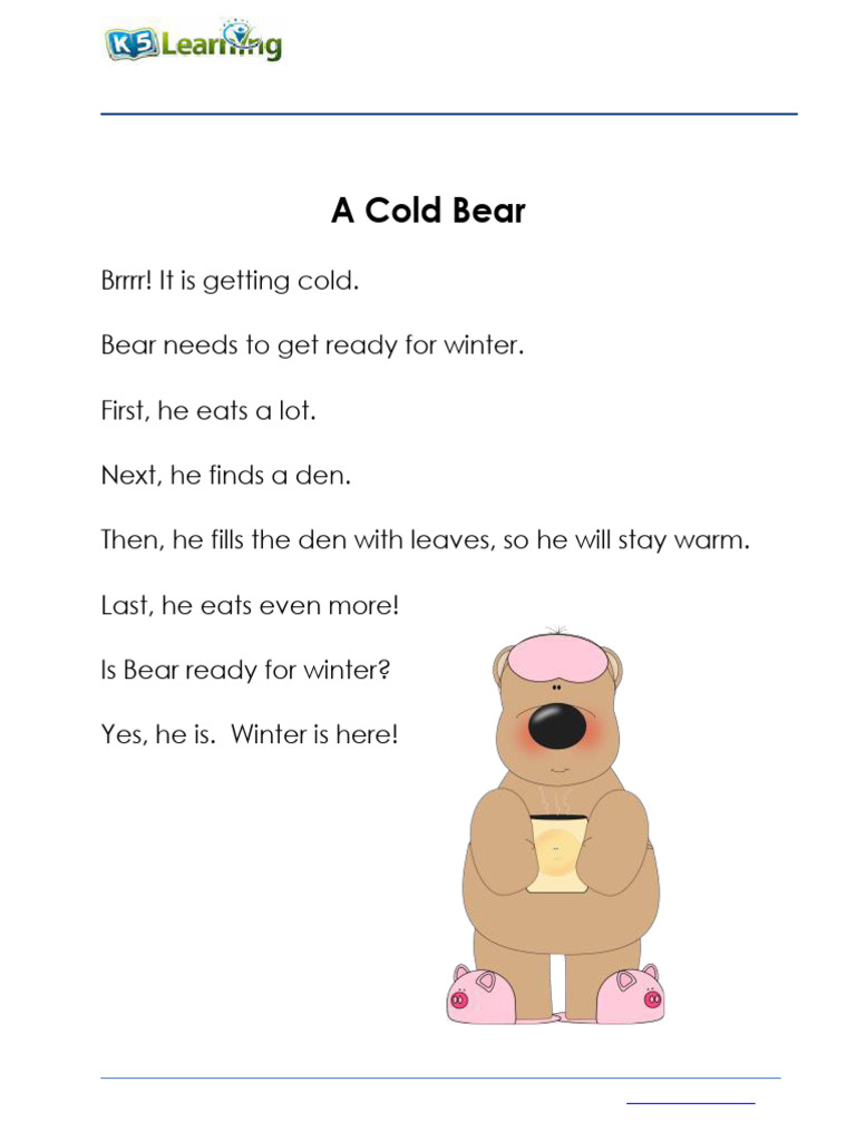 Grade 1 Winter Reading Worksheet | PDF