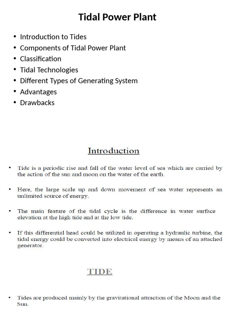 Tidal Power Plant Overview and Technologies | PDF