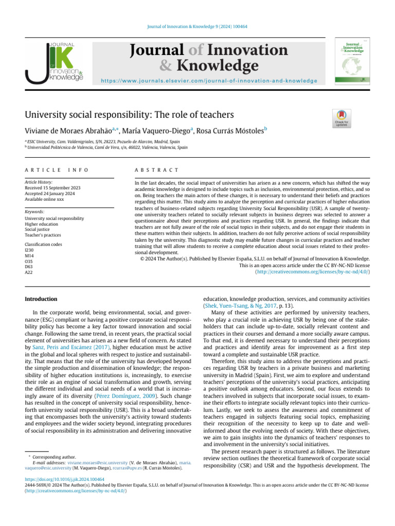 2024 - University Social Responsibility - The Role of Teachers | PDF ...