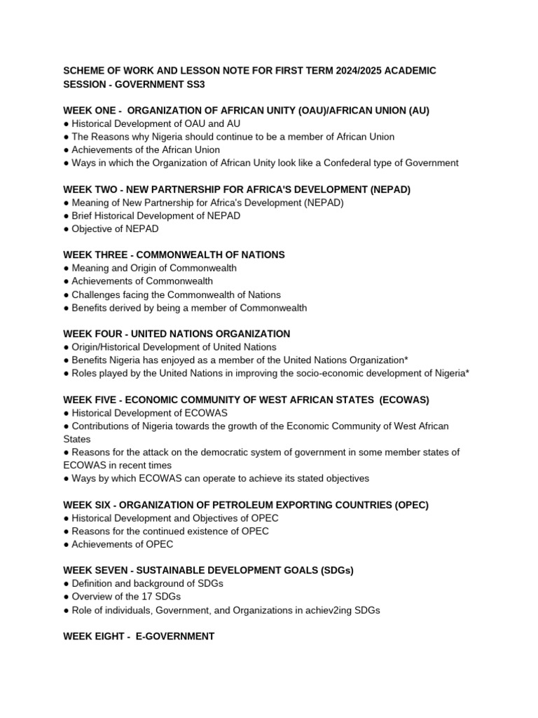 SS3 Government First Term Scheme | PDF | New Partnership For Africa's ...