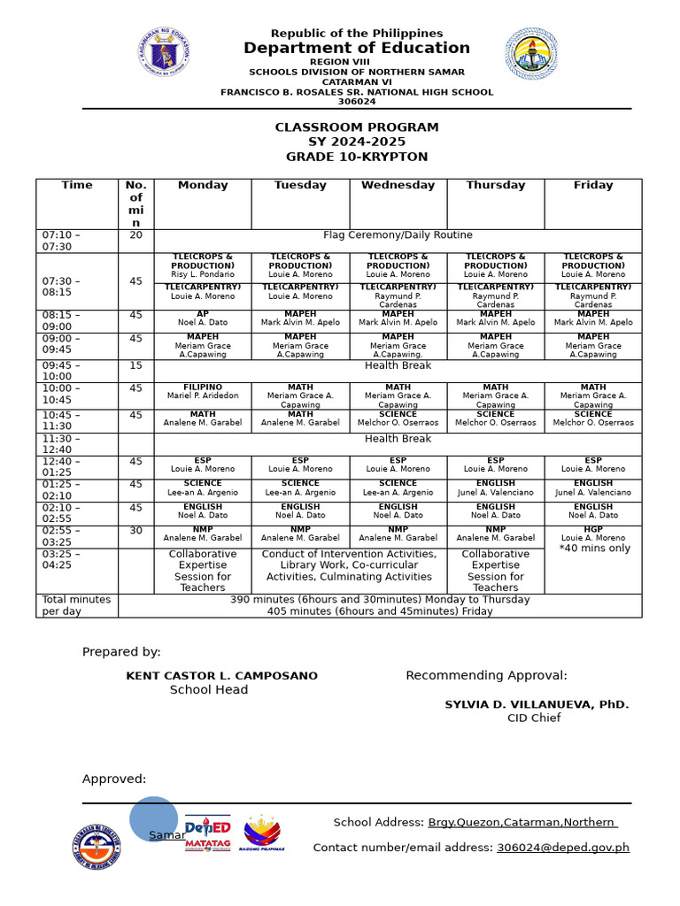 Classroom Program For Jhsg10 | PDF | Public Administration | Government