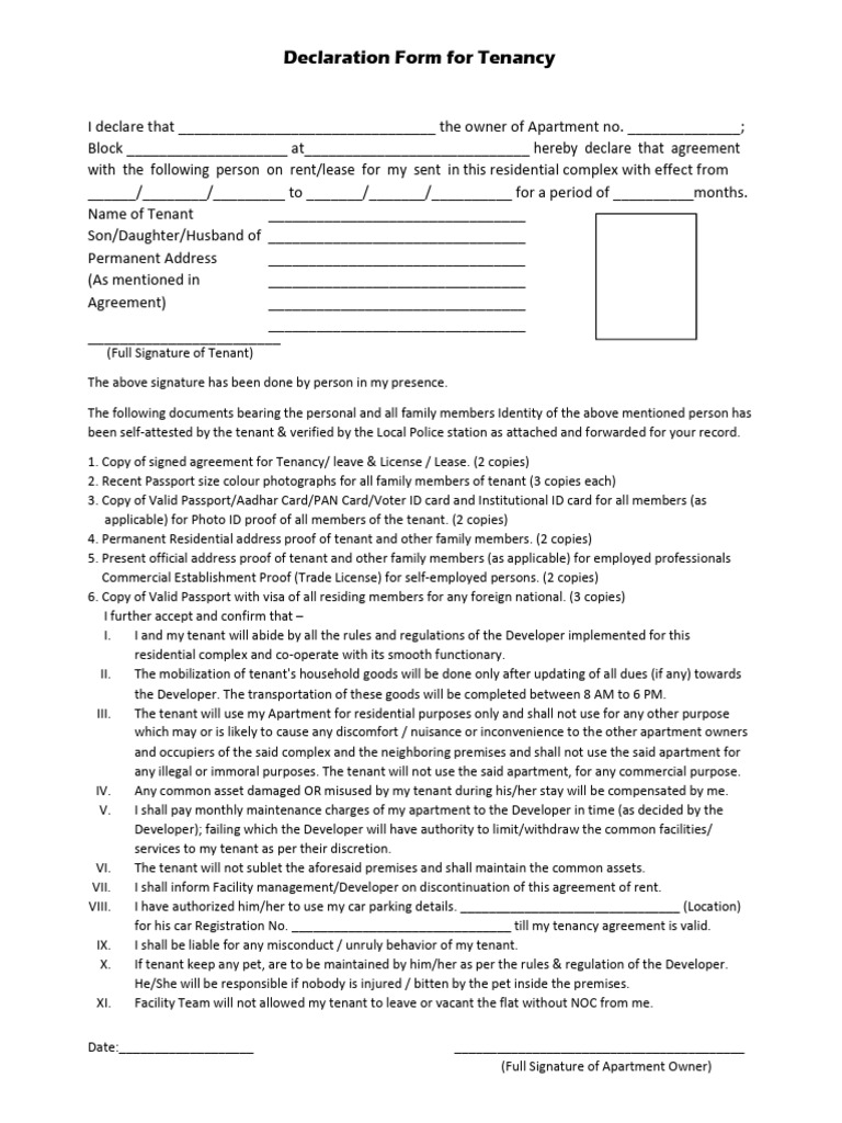 Tenancy Declaration Form Template | PDF | Leasehold Estate | Lease