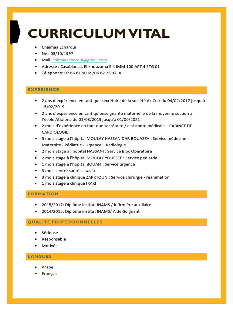 Chaimaa Echarqui CV | PDF | Mode de vie, image size:768x1024