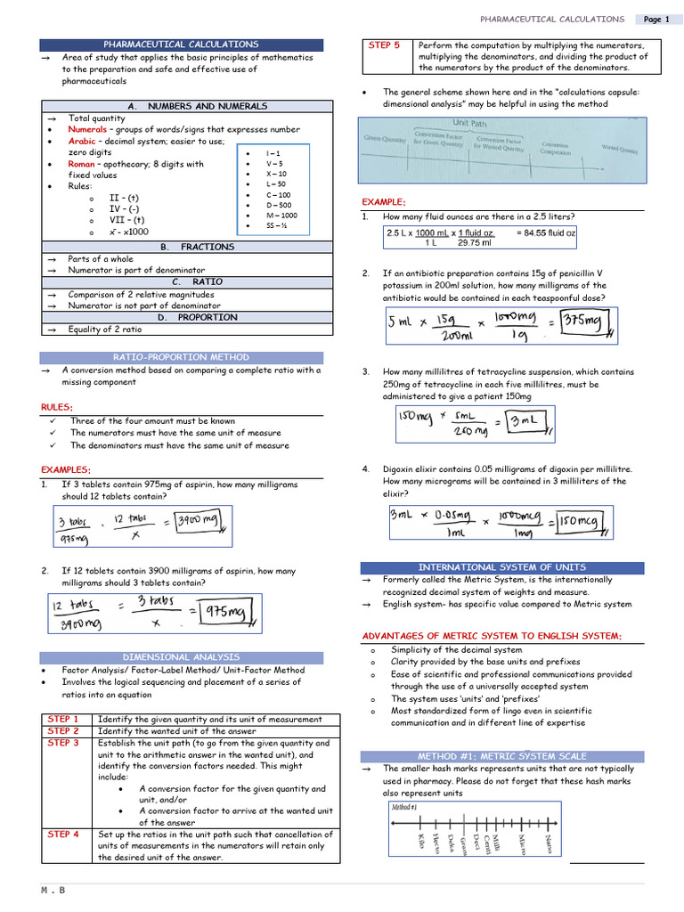 Pharmacy Math Essentials | PDF | Density | Ounce