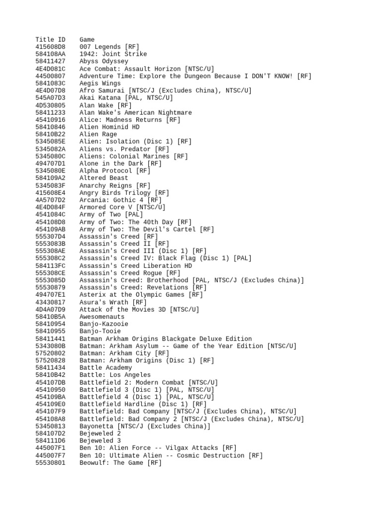 Xbox 360 Game Title ID List | PDF | Resident Evil