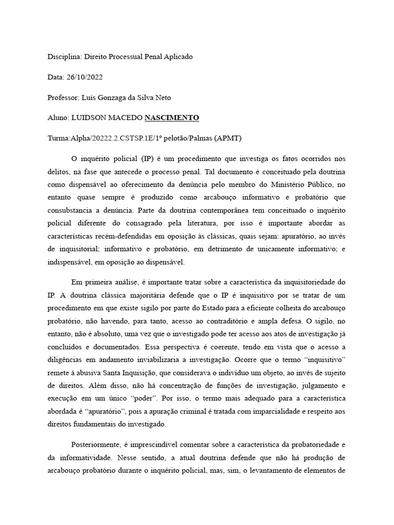 Características do Inquérito Policial | PDF | Justiça | Crime e Violência