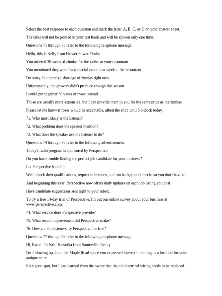 Select The Best Response To Each Question and Mark The Letter Aads ...