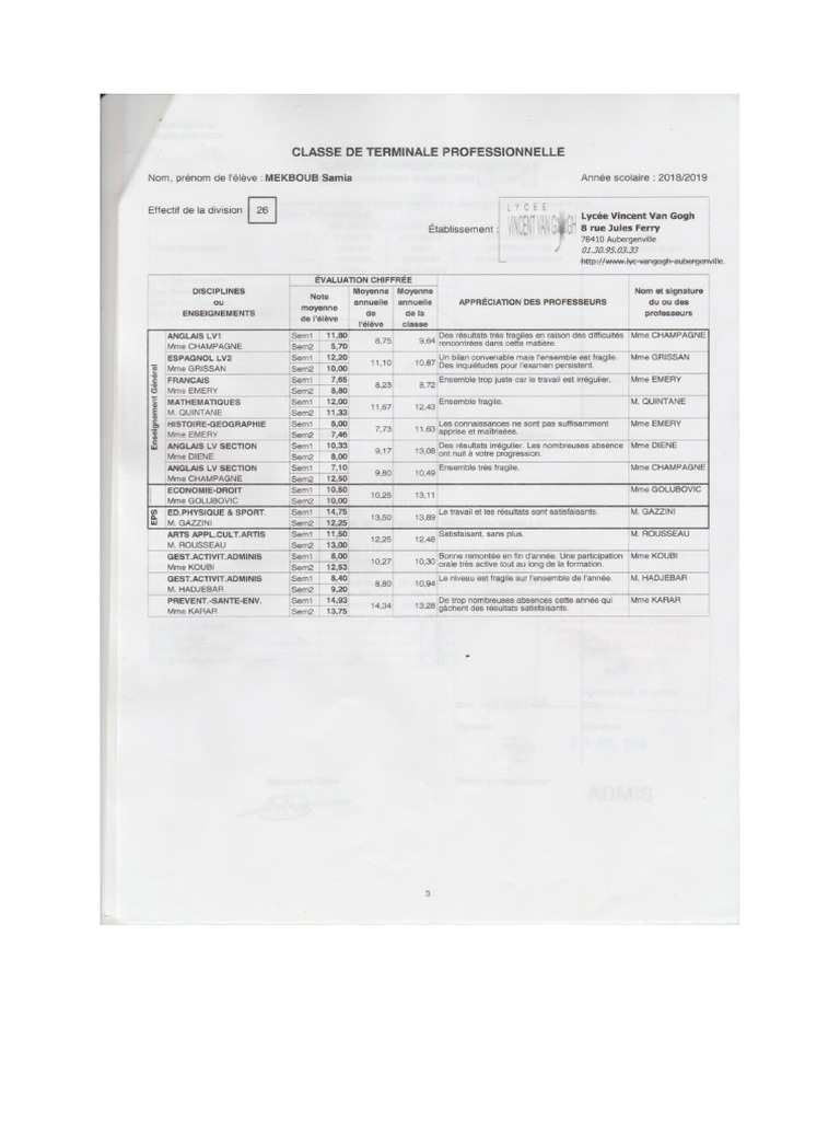 Relever de Notes Bac Et Terminale | PDF
