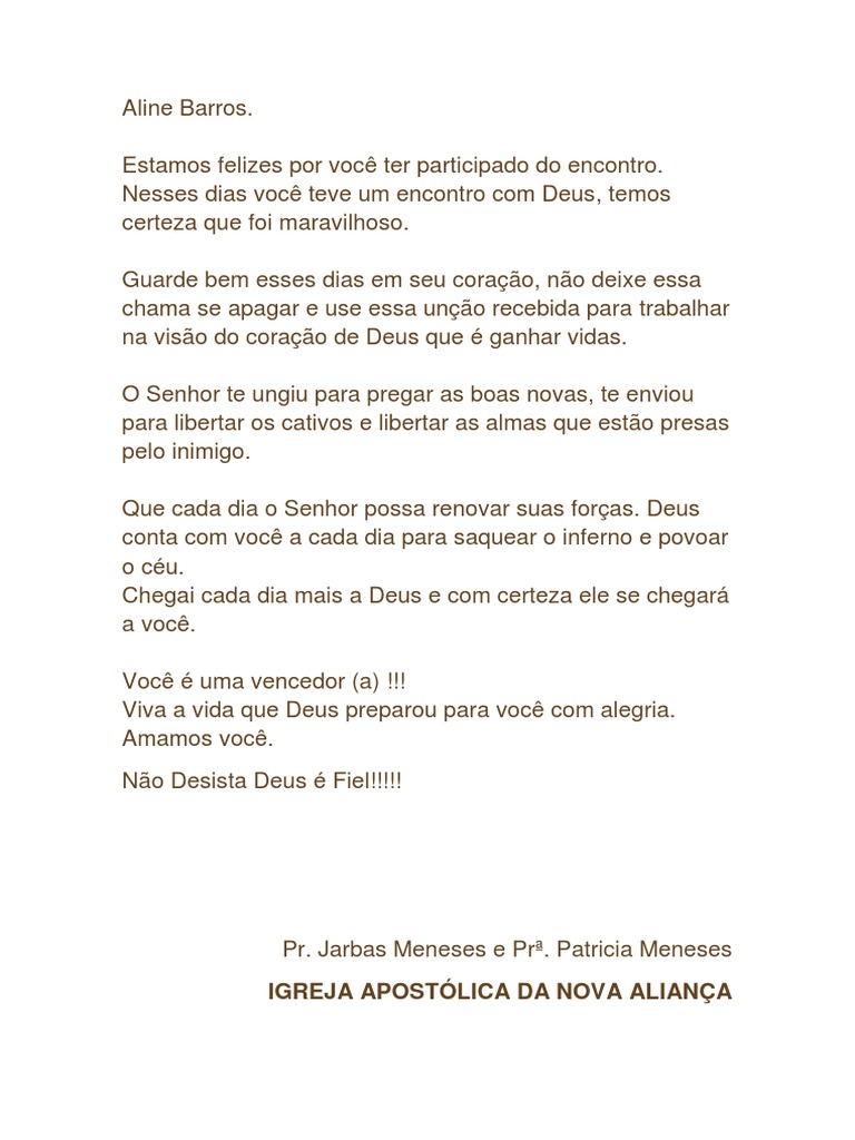 Carta Do Encontro Com Deus