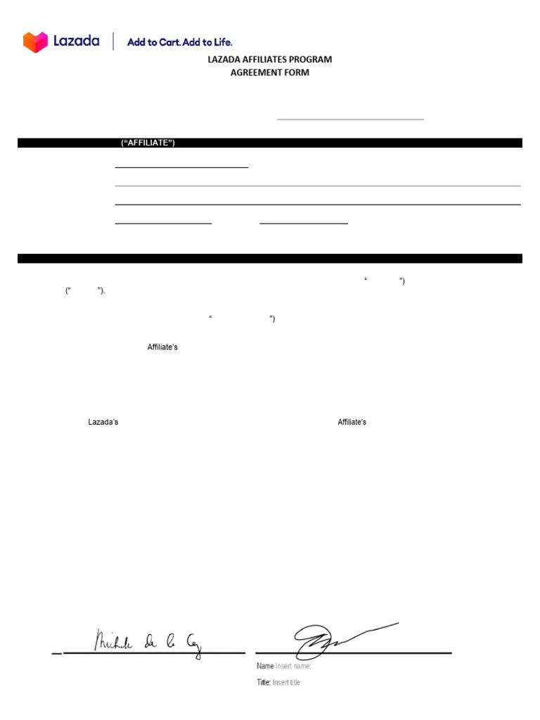 Lazada Affiliates Program Agreement Form | PDF | Damages | Business Law