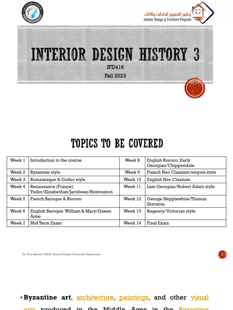 Interior Design History 3 - Lecture 1 | PDF | Dome | Byzantine Empire