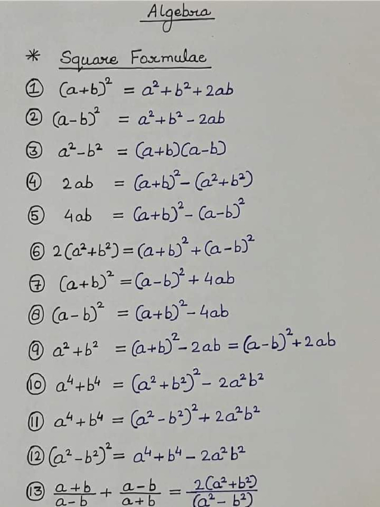 Algebra Formula Handwritten | PDF