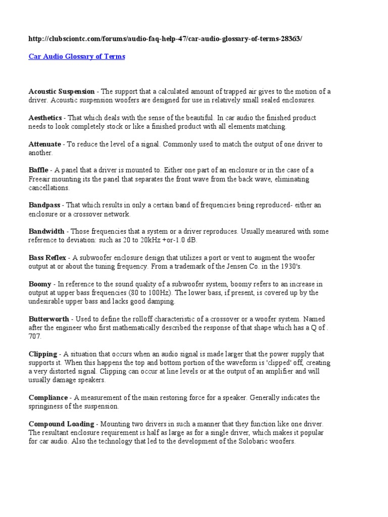 Car Audio Glossary of Terms PDF Loudspeaker Distortion
