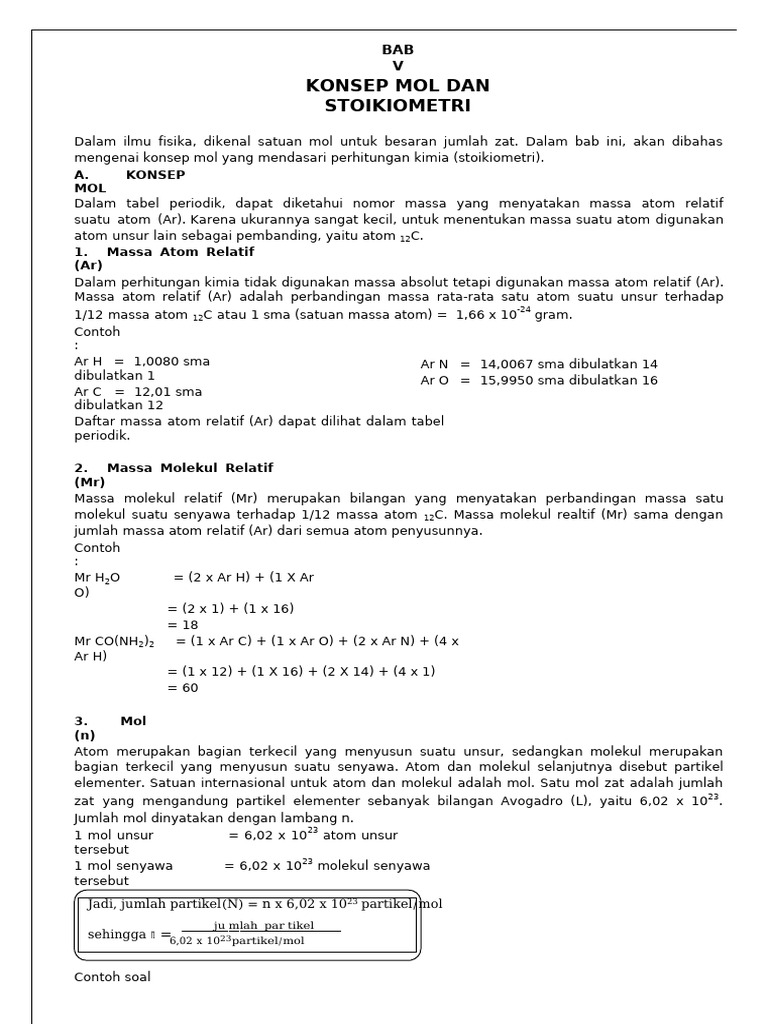 Konsep Mol dan Stoikiometri Kimia | PDF | Sains & Matematika ...
