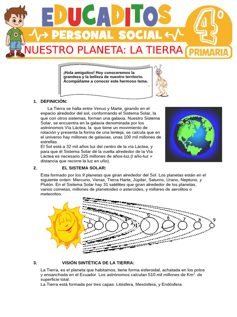 Nuestro Planeta La Tierra para Cuarto Grado de Primaria | PDF ...