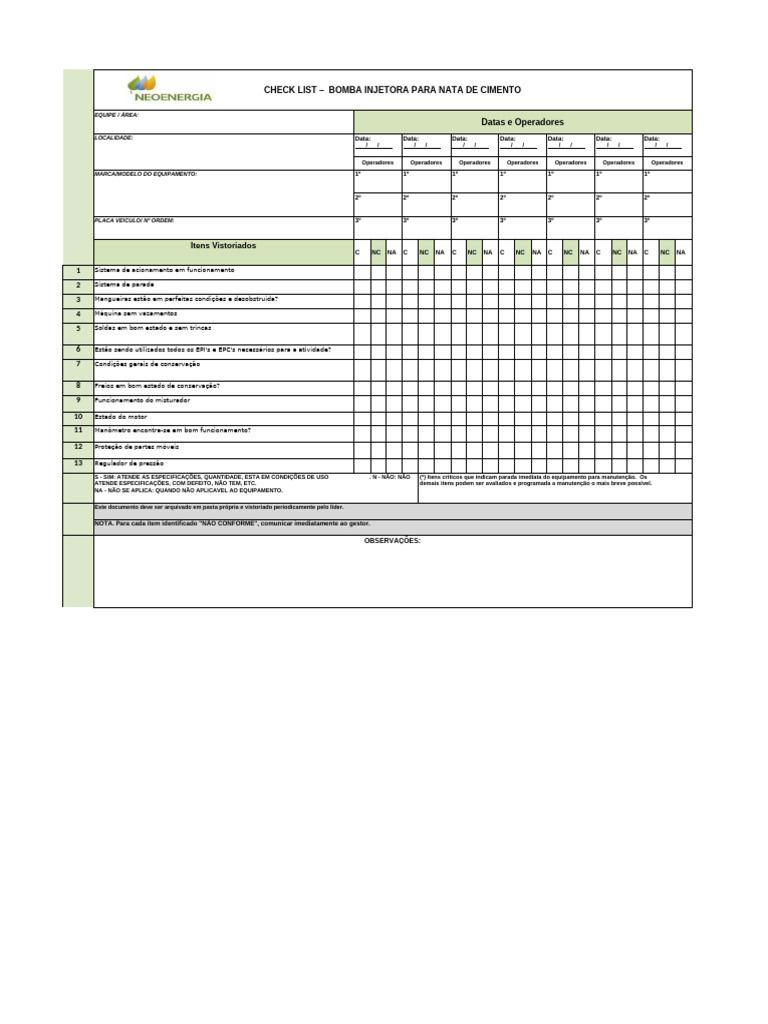 Checklist de Inspeção de Veículos, Máquinas e Equipamentos - Rev. 03 ...