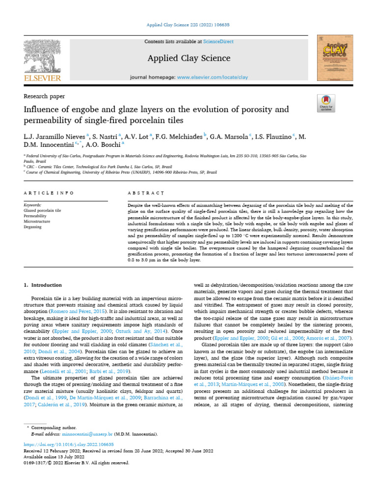 Influence of Engobe and Glaze Layers on the Evolution of Porosity and ...