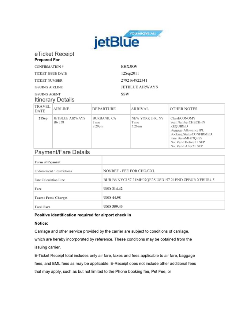 Jetblue eticket receipt test pdf