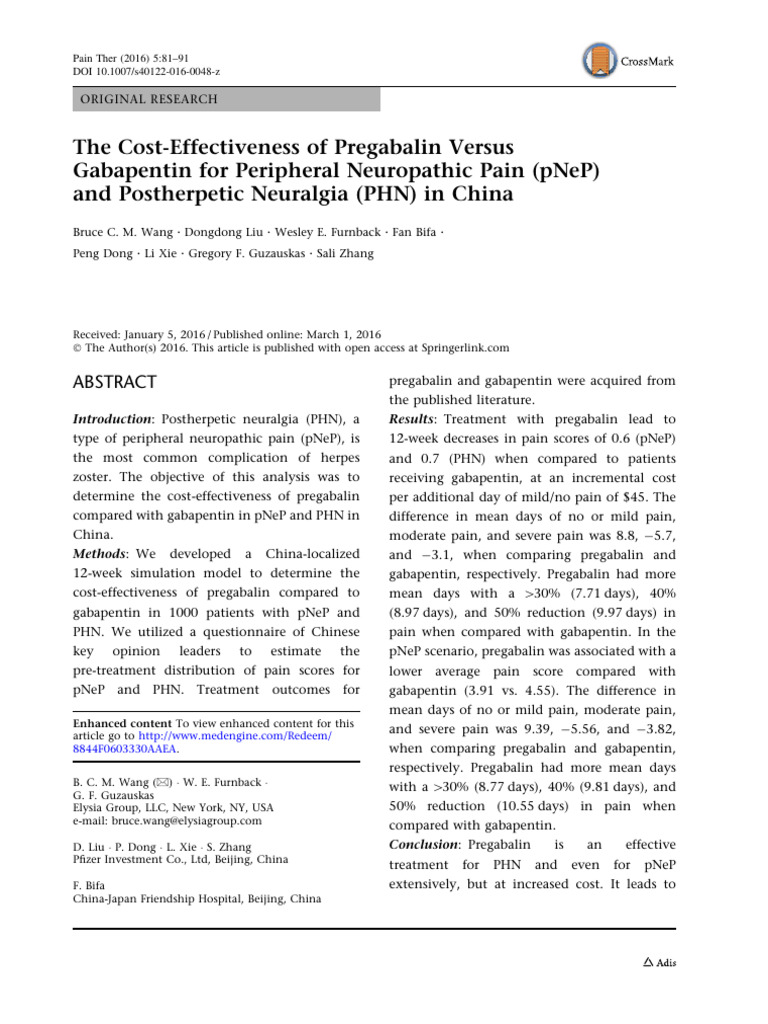 The Cost-Effectiveness of Pregabalin Versus Gabapentin For Peripheral ...