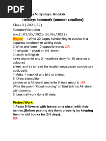 Class 3 Summer Holidays Homework