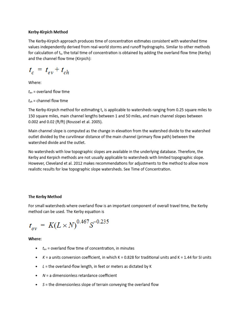Kerby-Kirpich Time of Concentration Method | PDF | Surface Runoff ...