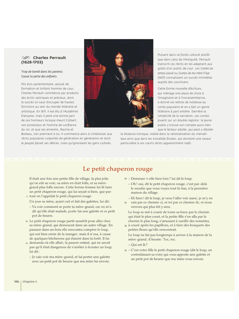 Le Petit Chaperon Rouge : Conte et Morale | PDF | Charles Perrault | Le ...