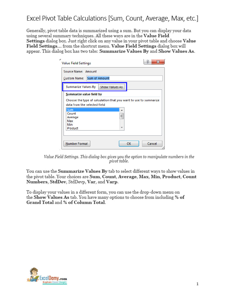 7 Excel Pivot Table Calculations | PDF | Finance & Money Management