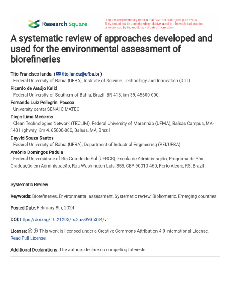 v1 Covered | PDF | Biorefinery | Life Cycle Assessment