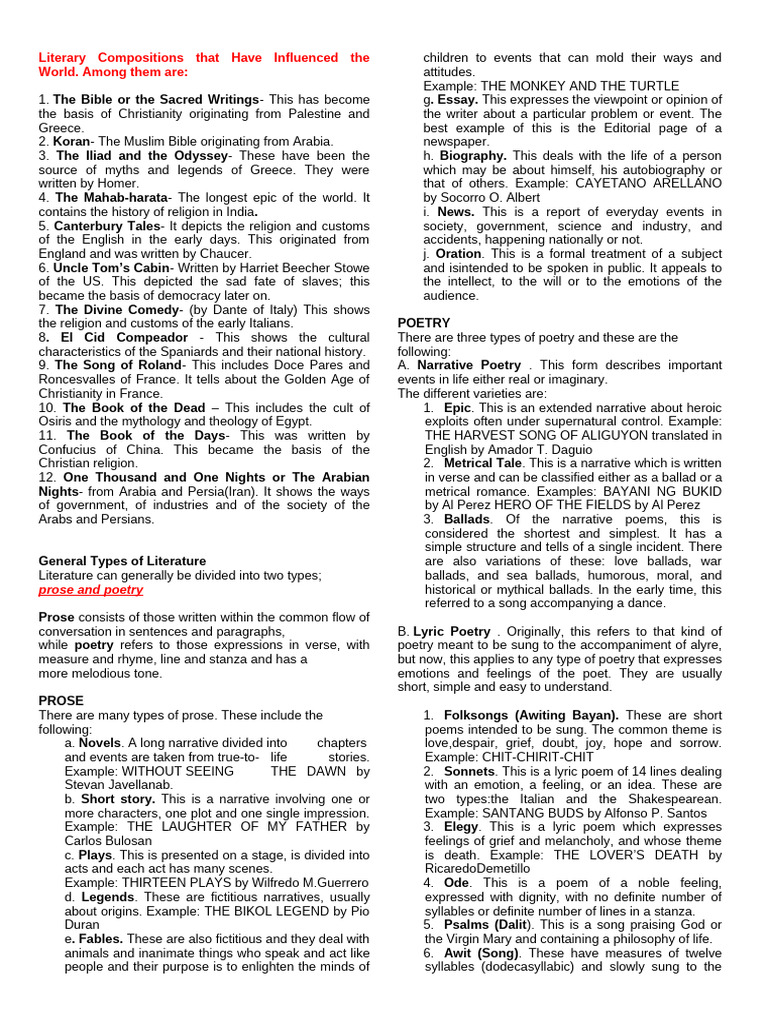 Influential Literary Compositions | PDF | Poetry | Comedy