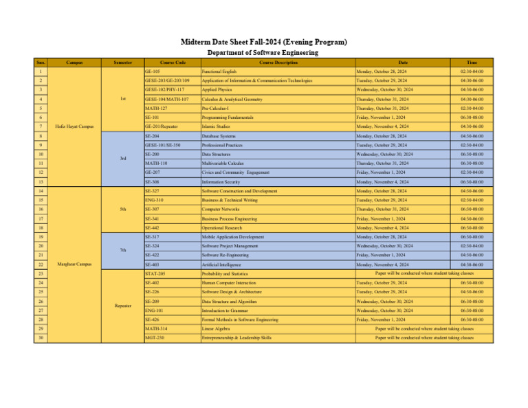 Fall 2024 Midterm Schedule | PDF | Software | Mathematics
