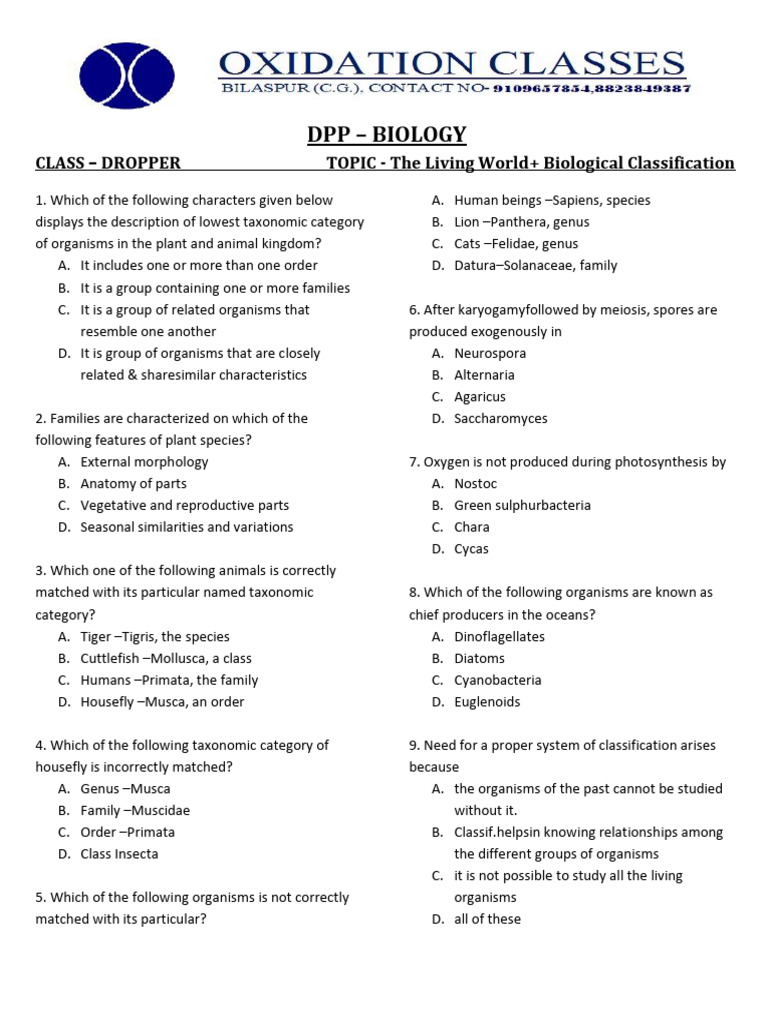 DPP - 2 The Living World+ Biological Classification | PDF | Organisms ...