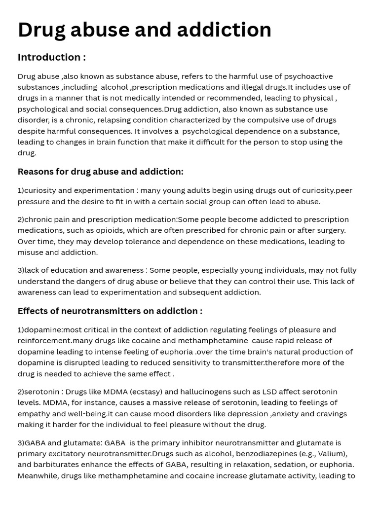 Drug Abuse and Addiction | PDF | Psychoactive Drugs | Substance Abuse